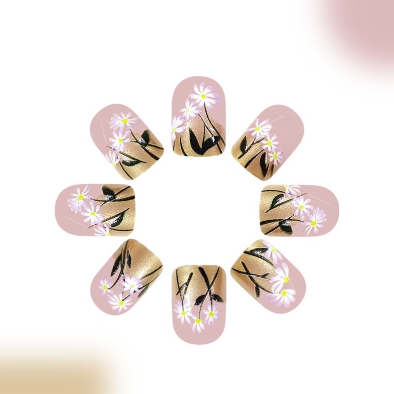 24 Pieces Short Square On Nail Flowers Full Cover Press on Nail For Girls