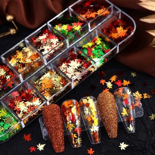 2Box Fall Art Glitter Maple Leaf Nail Art Glitter Sequins 3D Glitter 3