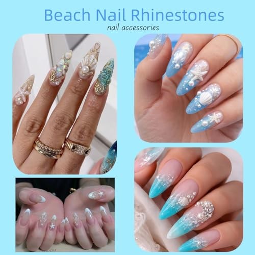 3D Aurora Ocean Nail Charms Summer Nail Rhinestones Beach Nail Art Shiny Shell