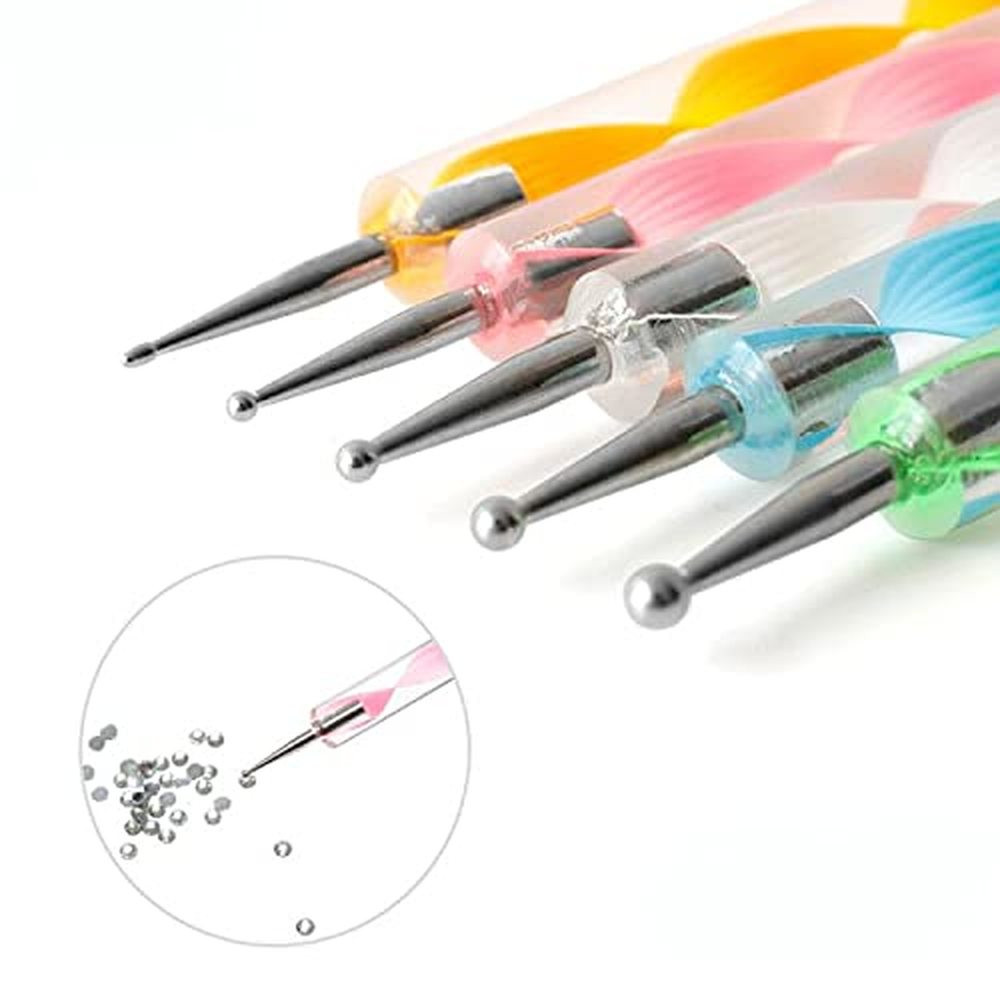 5 Pc 2 Way Dotting Pen Tool Nail Art Tip Manicure Kit UV Gel Nail Art Brushes US