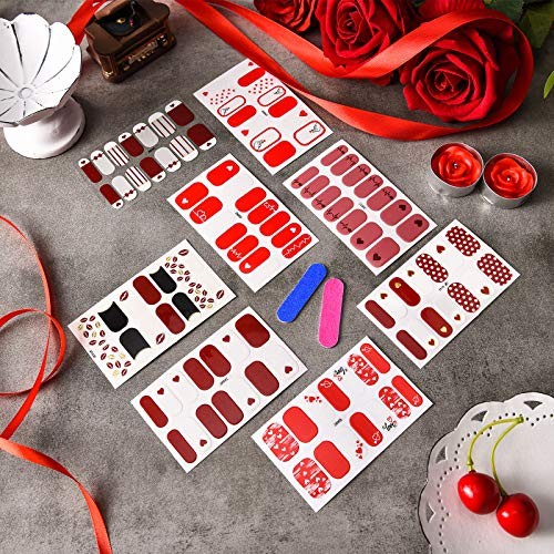 112pcs 8 Sheets Valentine Nail Art Stickers Full Wraps Heart Nail Wraps Self