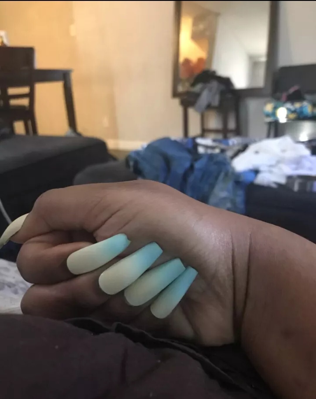 24 Matte ombre Blue Green Press on nails kit w glue bright pale