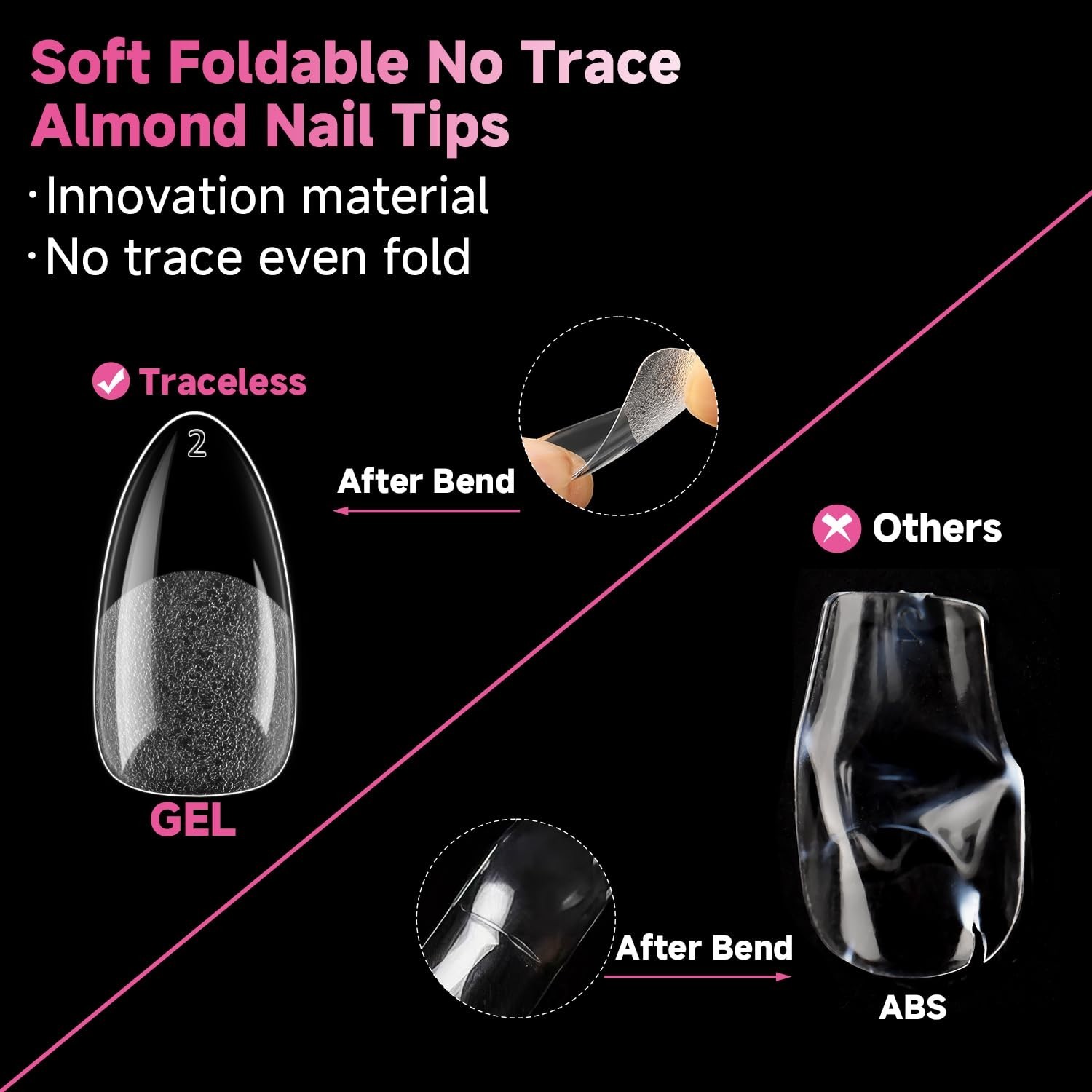 Long-Lasting 504 Full Coverage Almond Nail Tips – Soft Gel, Easy Application