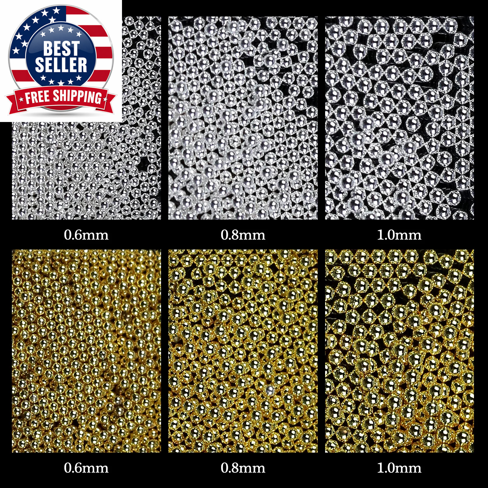 6 Grids Mini Caviar Beads Nail Art Decorations Metal Gold/Silver Micro Ball Nail