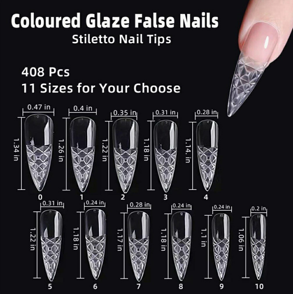 Clear Fiberglass mosaic Design False Nail Art Tips UV Gel Acrylic Nails 408pc ap