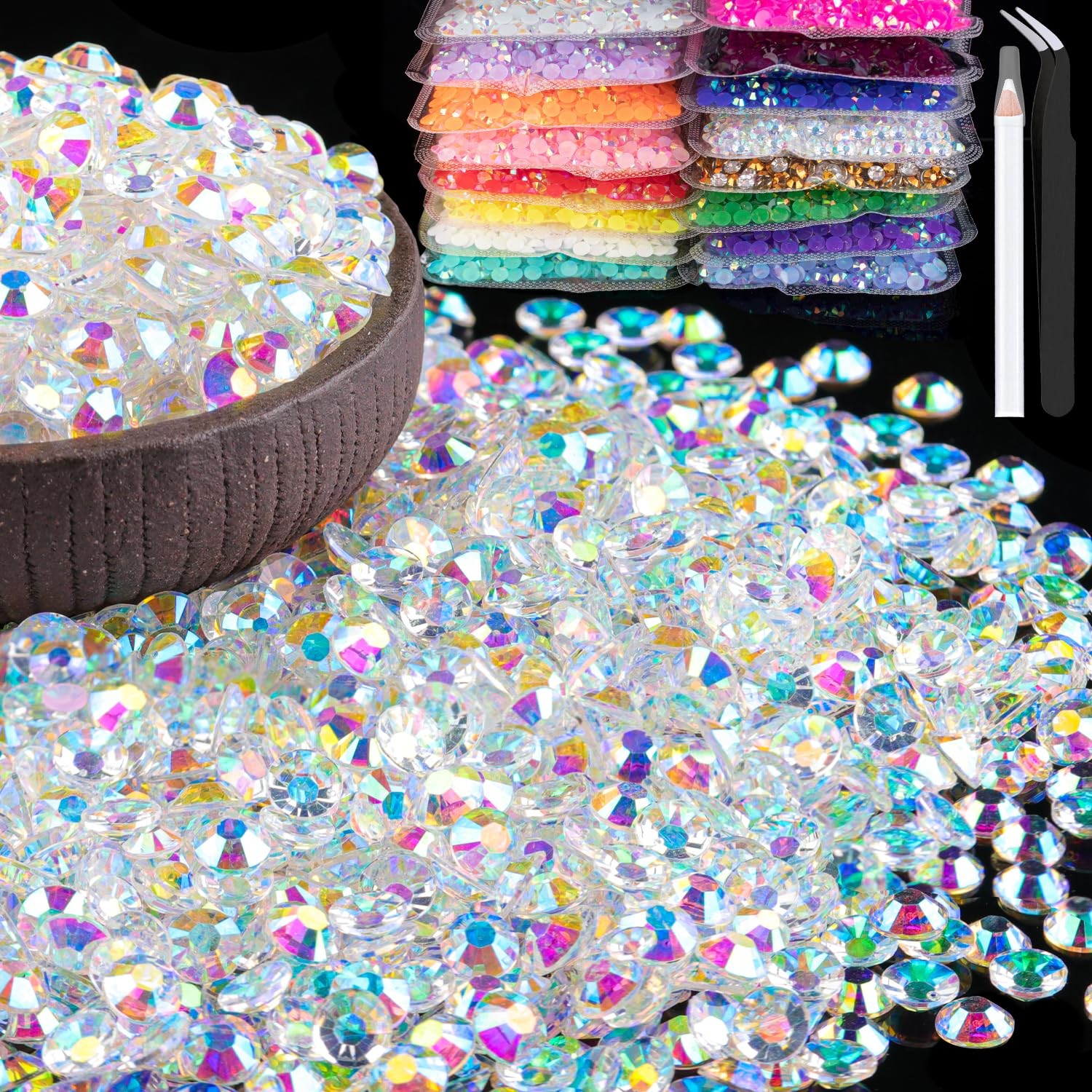 5000pcs 5mm Resin Rhinestones Bulk, Transparent AB Flatback Round Jelly Rhine…