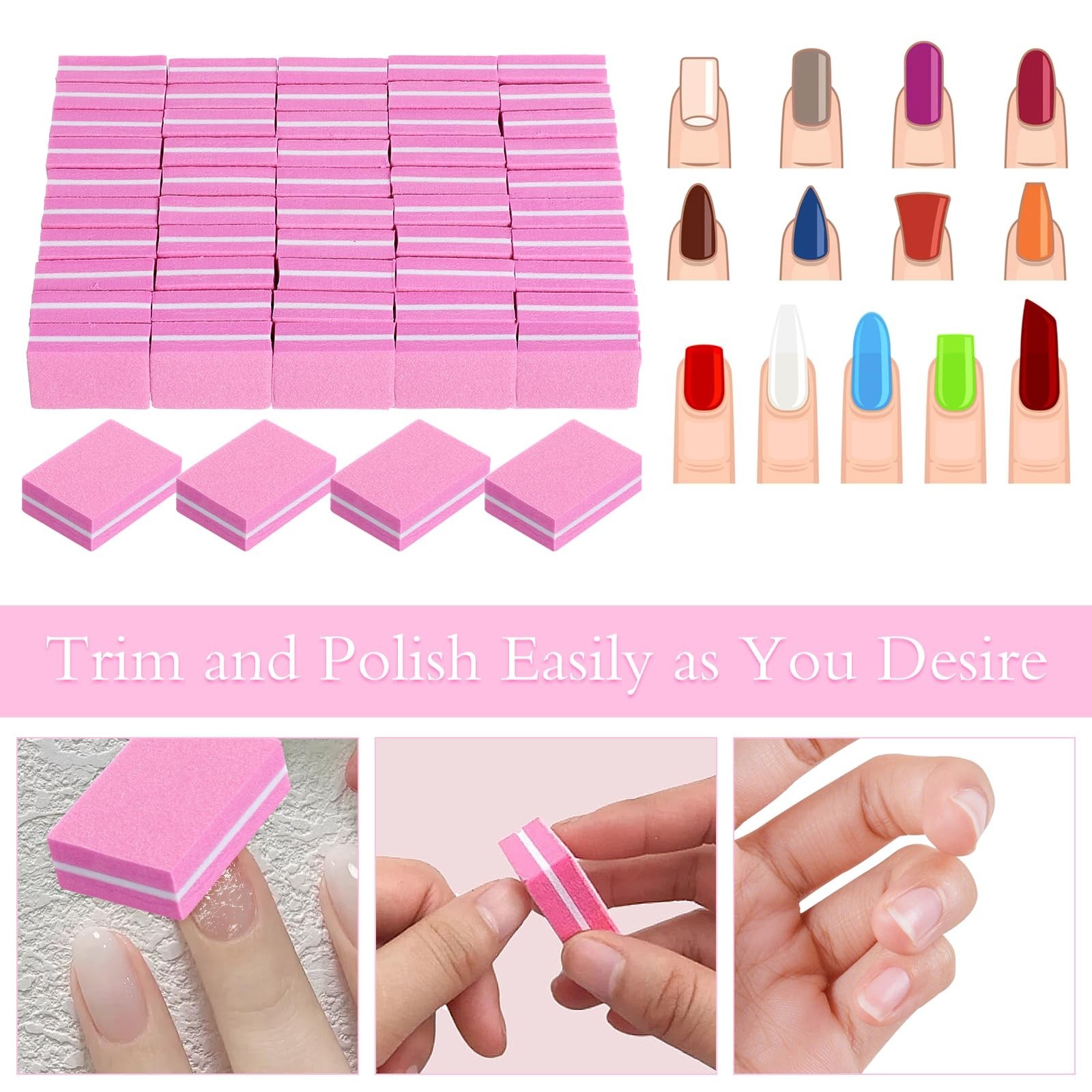 400 Mini Nail Buffers – 100/180 Grit Buffing Blocks for Acrylic & Natural Nails