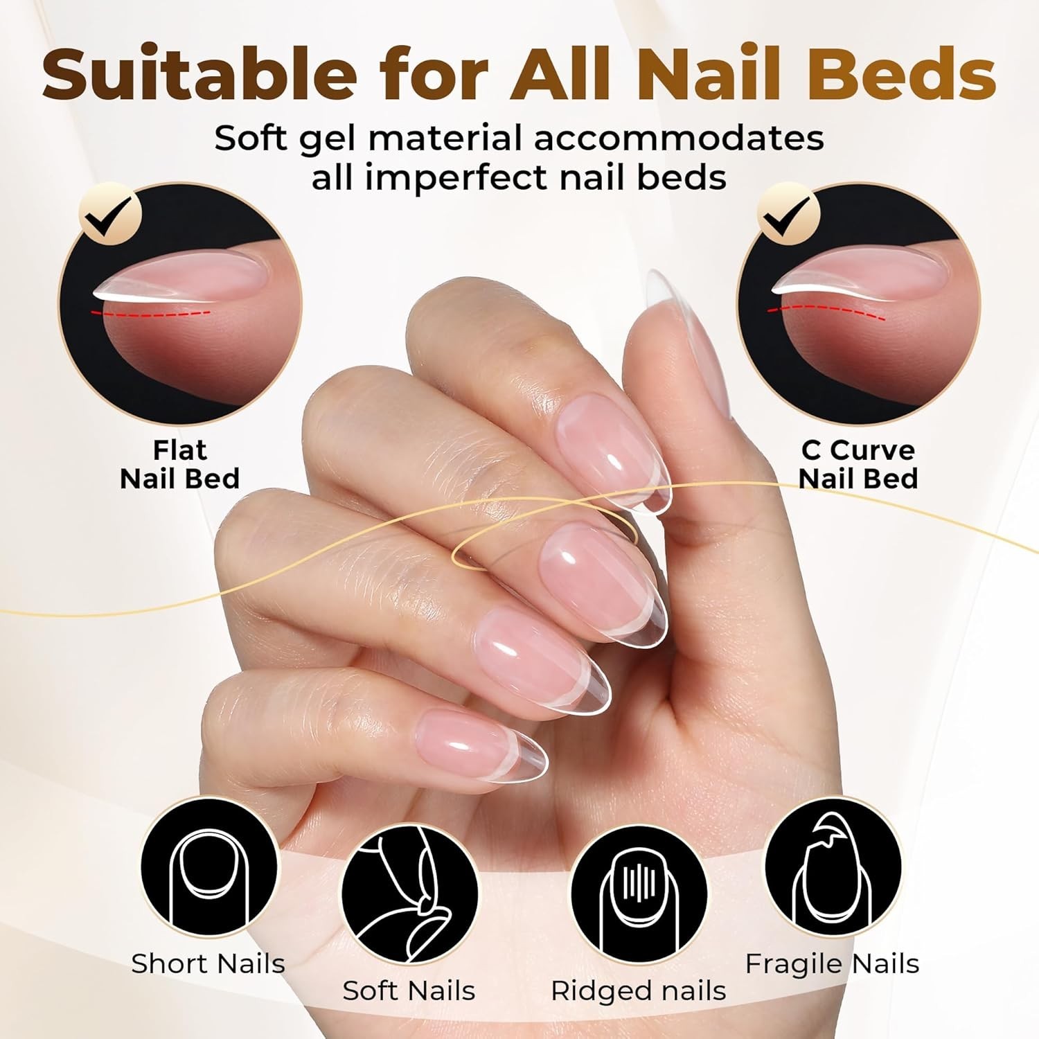 UNA GELLA Oval Fake Nails 504pcs Almond Gel Tips Full Cover Soft Gel 12 Sizes