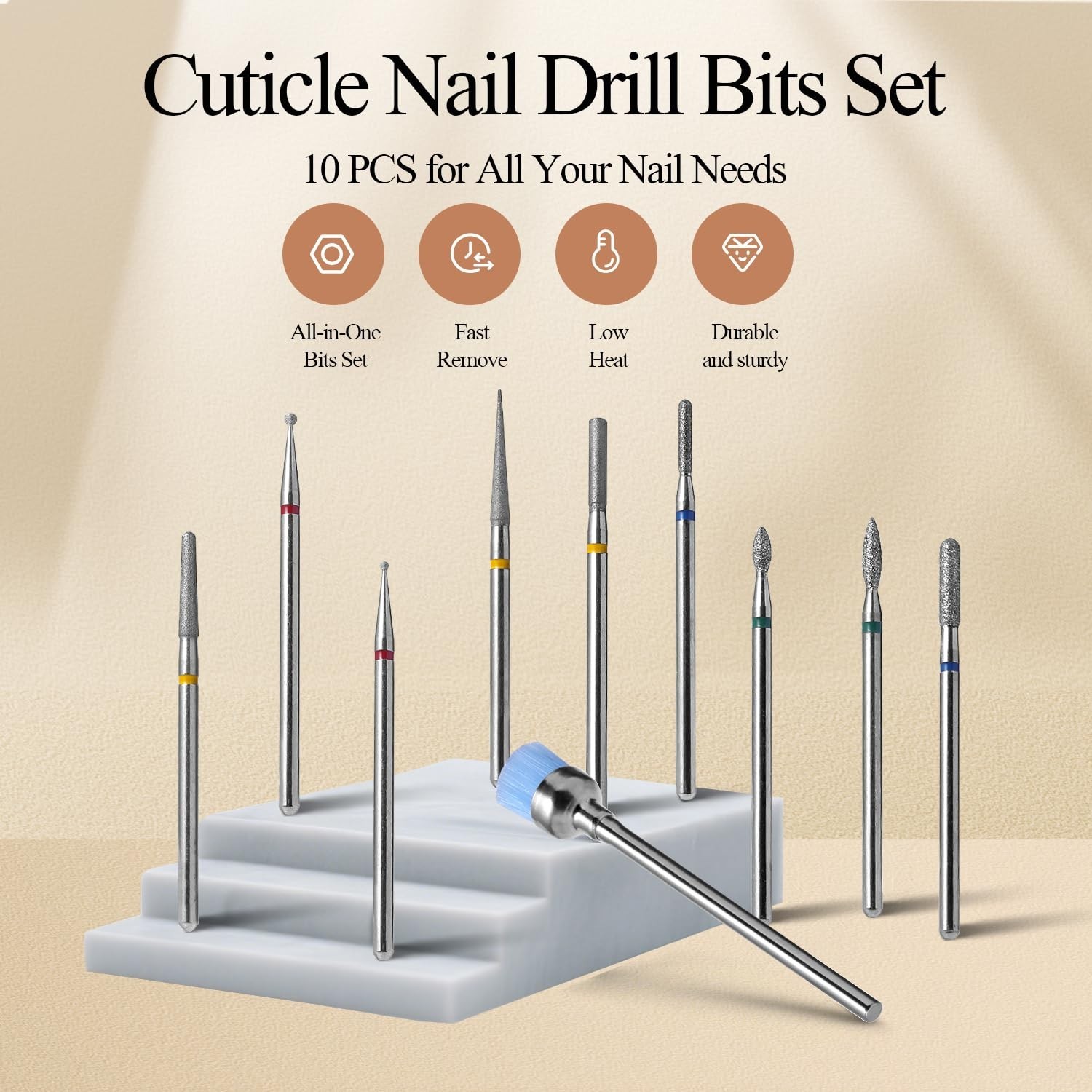 Diamond Nail Drill Bits Set 10Pcs – Safety Cuticle Bit for Beginners, 3/32 In…