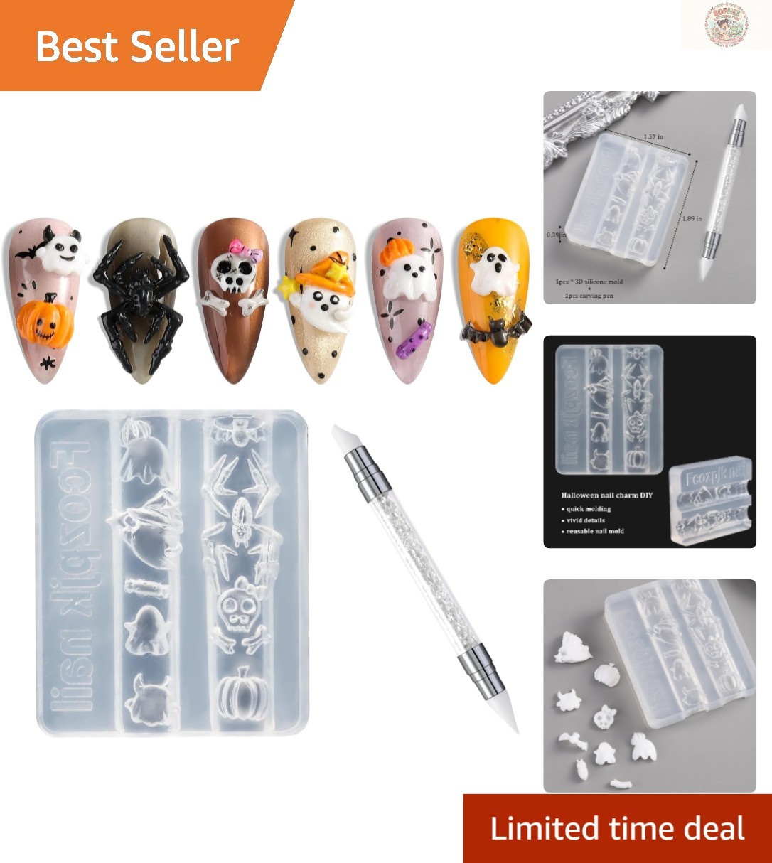 Professional Halloween Nail Art Kit – 3D Silicone Molds & Carving Pen Included