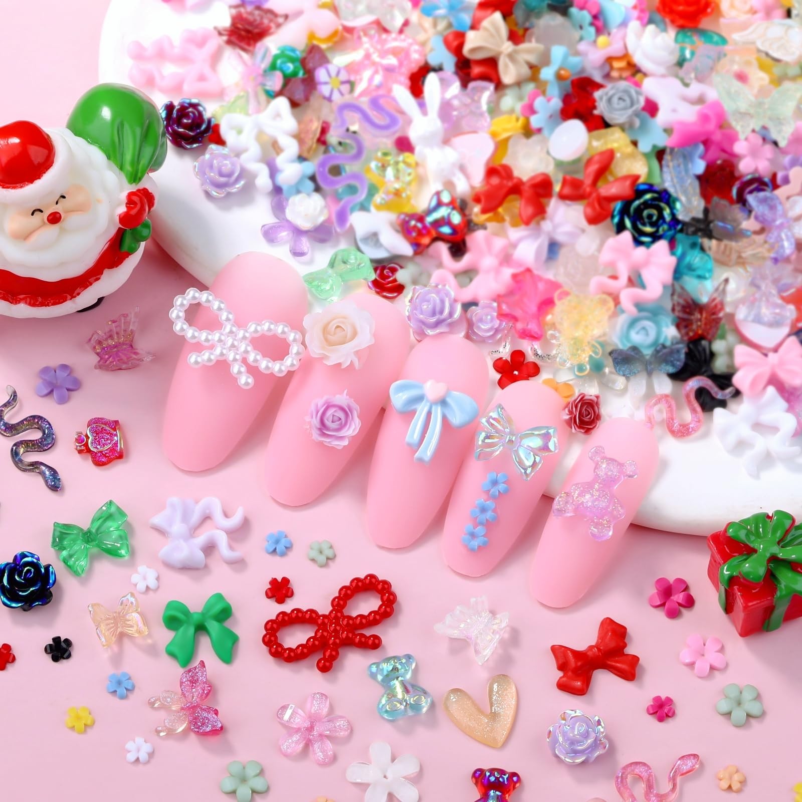 3D Mix Assorted Resin Nail Charms tar Heart Flowers Acrylic Beads 300 Pieces
