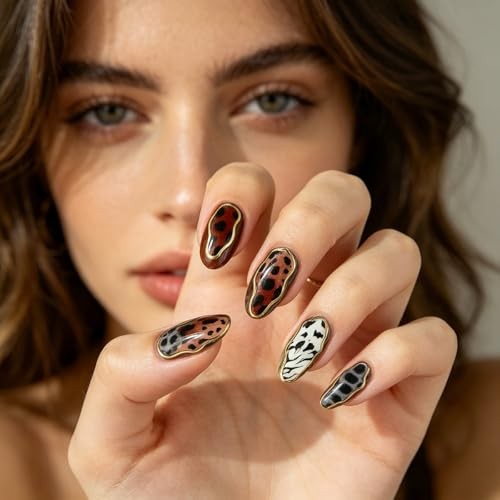 Leopard Print Nail Stickers – 3D Gold Embossed Nail Decals, Self Style4