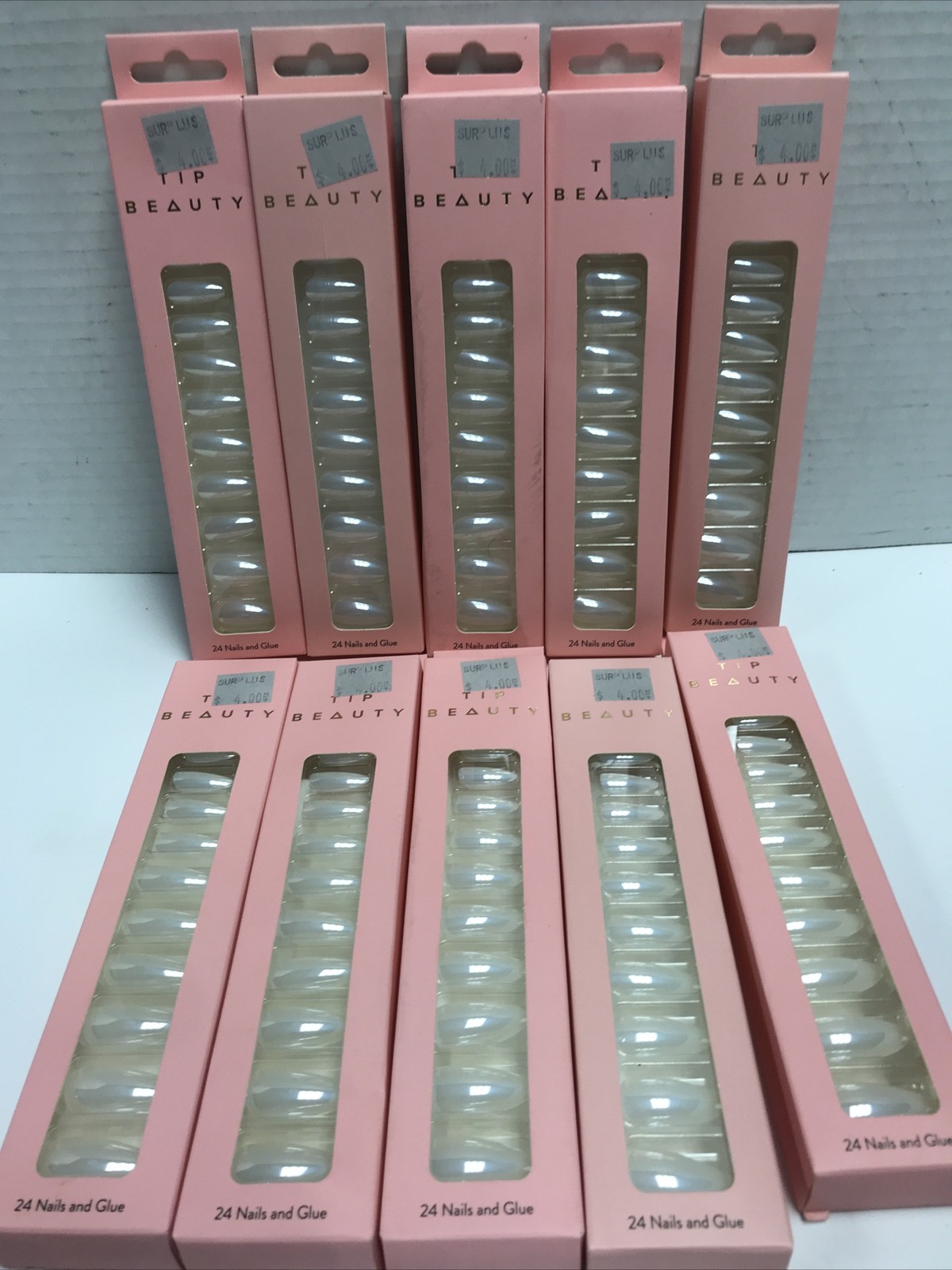 10 Packs TIP Beauty 24 Nails & Glue Almond Crescent Silver TikTok *no glue