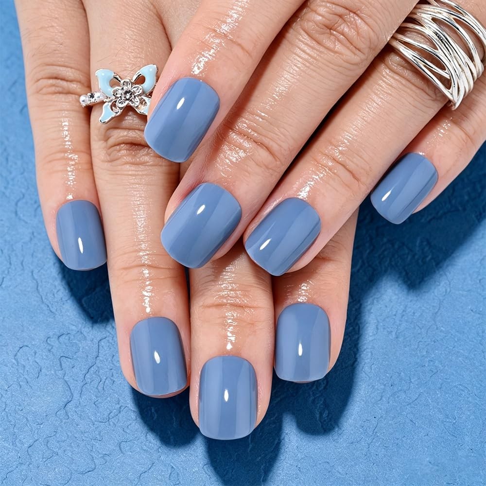 evpct Short Squoval Baby Blue Press on Nails