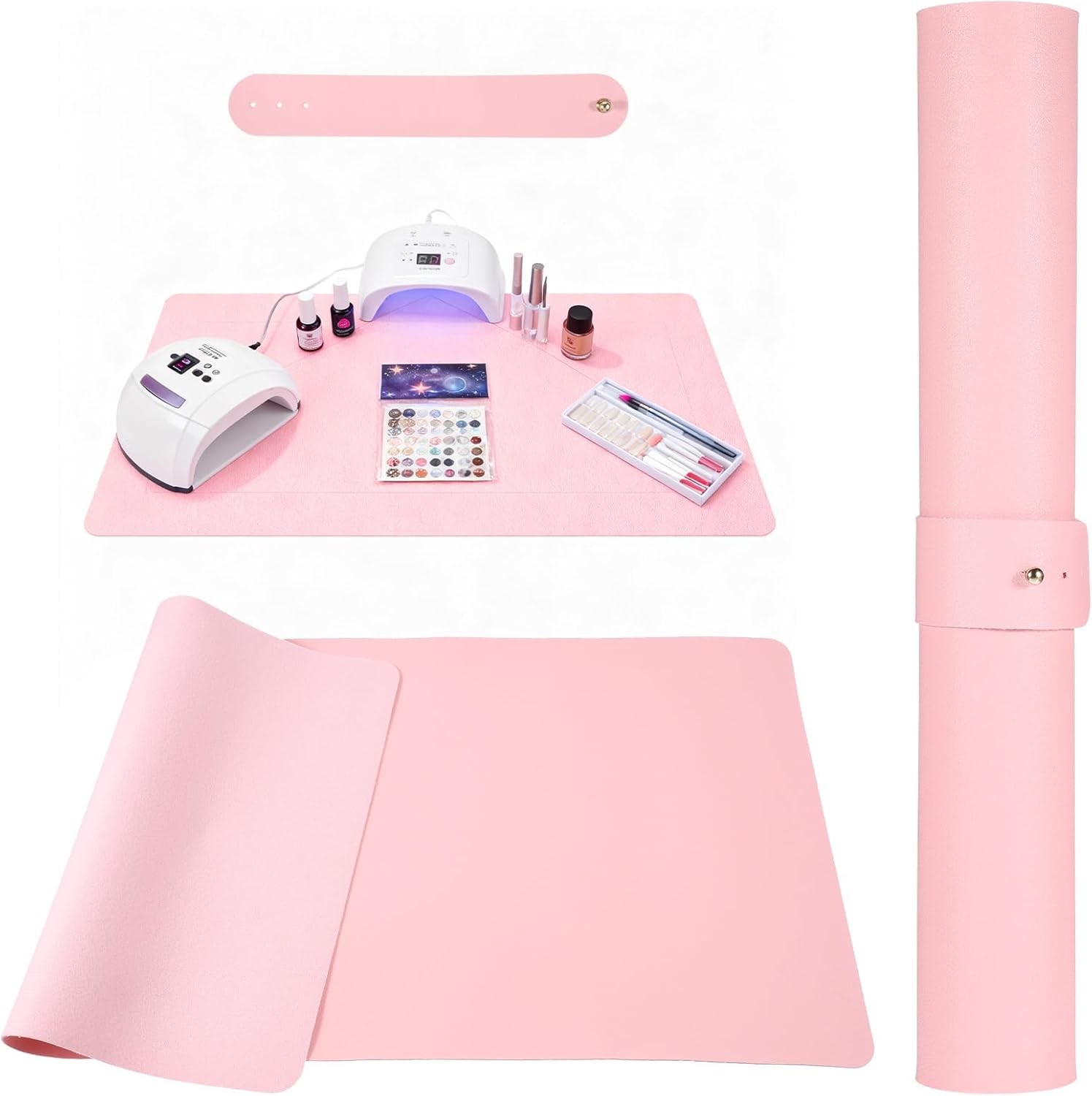23.6 x 11.8in Foldable Nail Art Table Mat, Soft Microfiber PU Leather Nail Desk