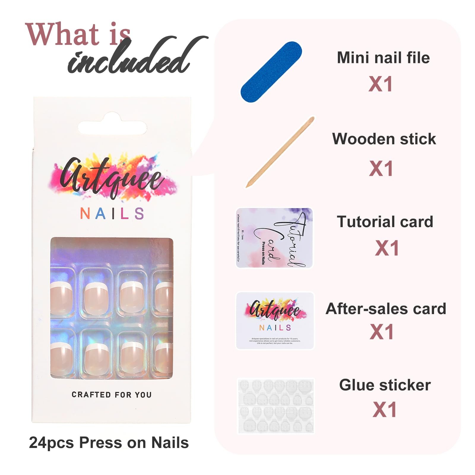 Real Short Thin French Tip Press on Nails Squoval Clear Nude Fake Nail Art Wh…