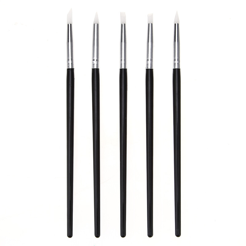 5pcs set Nail Art Carving Pen Silicone Head Wooden Handle Painting Brushes Tools