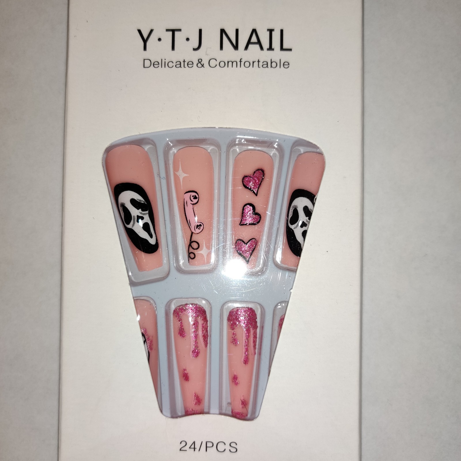 Ghost Face 4 Pair Set 24 Piece Press On Nails Halloween New In Box