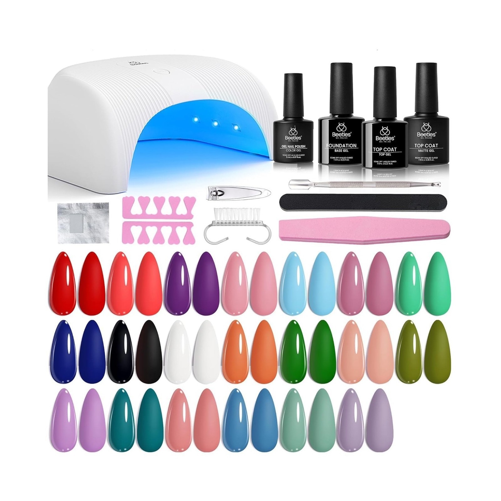 Beetles Gel Nail Polish Kit with UV Light – 31Pcs Nail Polish Set P… Fast Ship