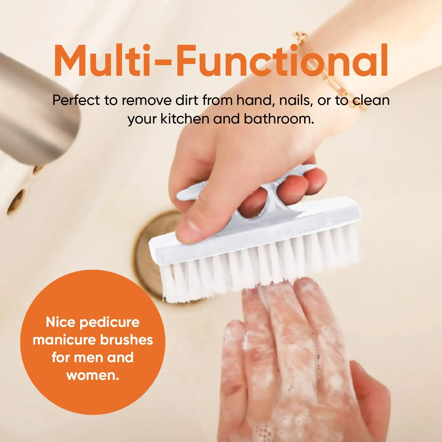 Superio Nail Brush Set 3 Pack Cleaner with Handle Durable Brush Scrubber – White