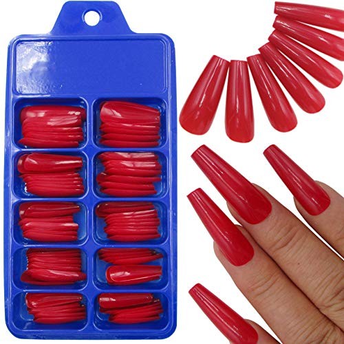 100pc Press on Nails Medium Coffin Fake Nails, Medium Press-on Nail Coffin Red