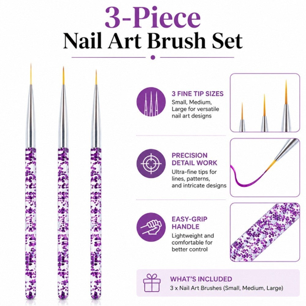 3-Piece Nail Art Tool Set Nail Art Pen UV Gel Dotting Tool Fine Liner Brush Kit