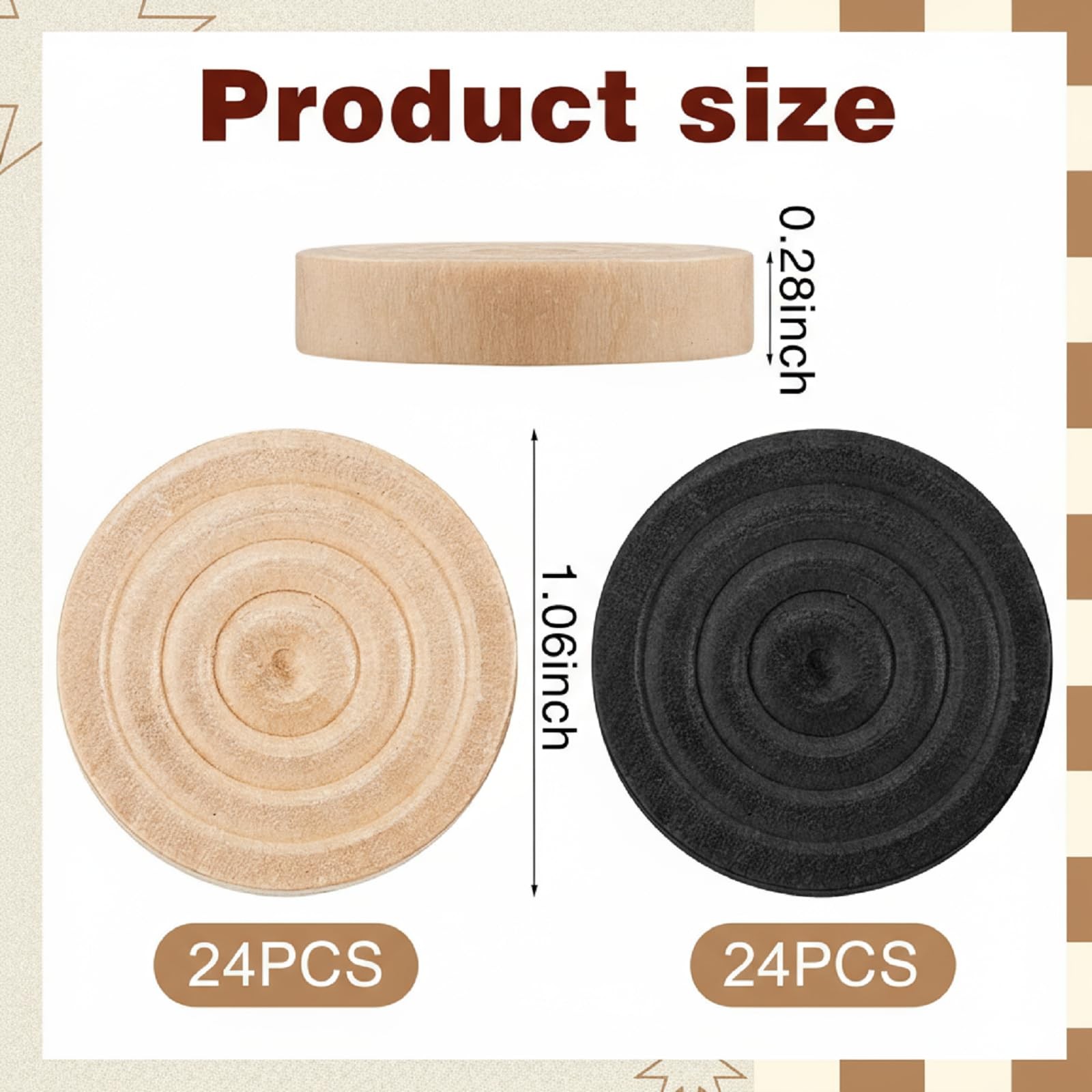 Sumind 48 Pcs Wooden Checkers Pieces 1.06 Inch Checker Black, Natural