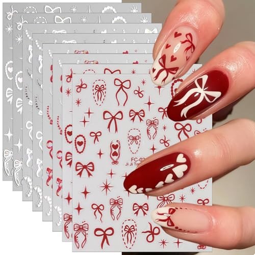8 Sheets Cute Bow Heart Nail Art Stickers 3D Self-Adhesive Cute Bow Heart-1