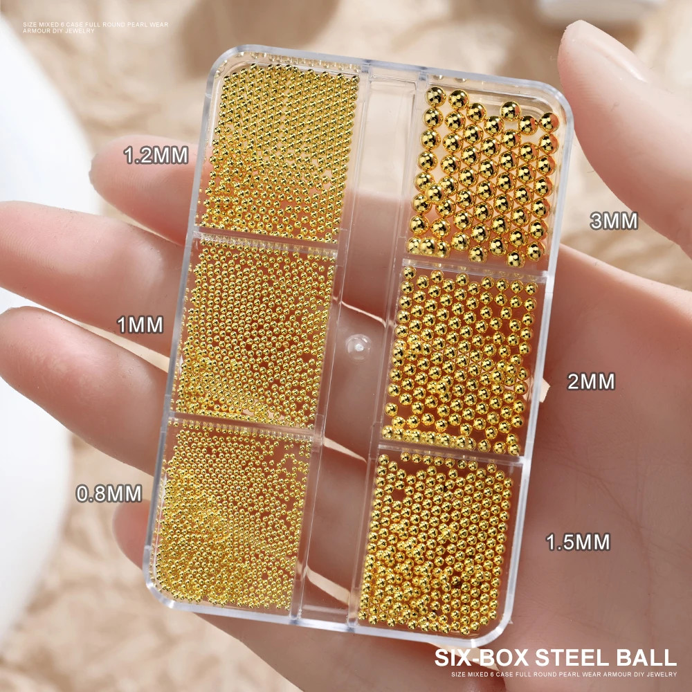 12Grids Mini Caviar Beads Nail Art Decorations Metal Gold/Silver Micro Ball Nail