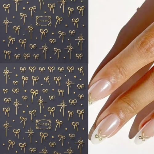 Golden Bow Nail Art Stickers Decals Cute Bow Tie Valentines golden bow tie