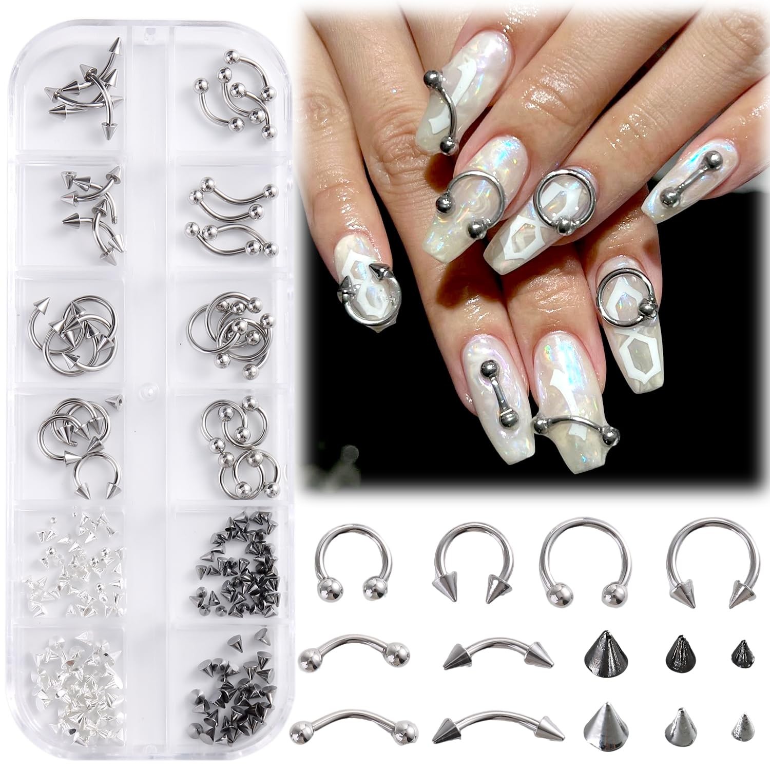 Black Silver Charms for Nails, Metal Piercing Charms Punk Gothic Charm Studs …