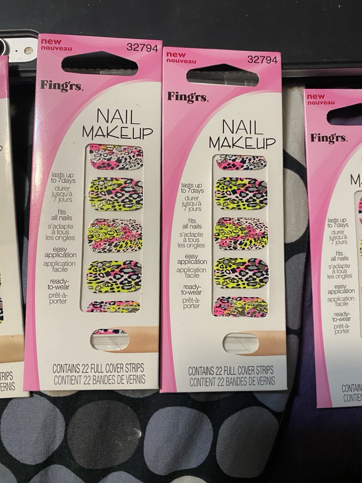 Fingrs Nail Makeup 32794 Leopard Print Full Cover Strips 22 Count NEW Lot Of 6