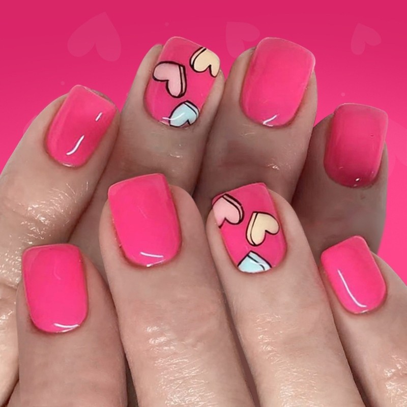 24Pcs Artistic Four Point Star Heart Nail Colorful Doodles Finish Comfortable