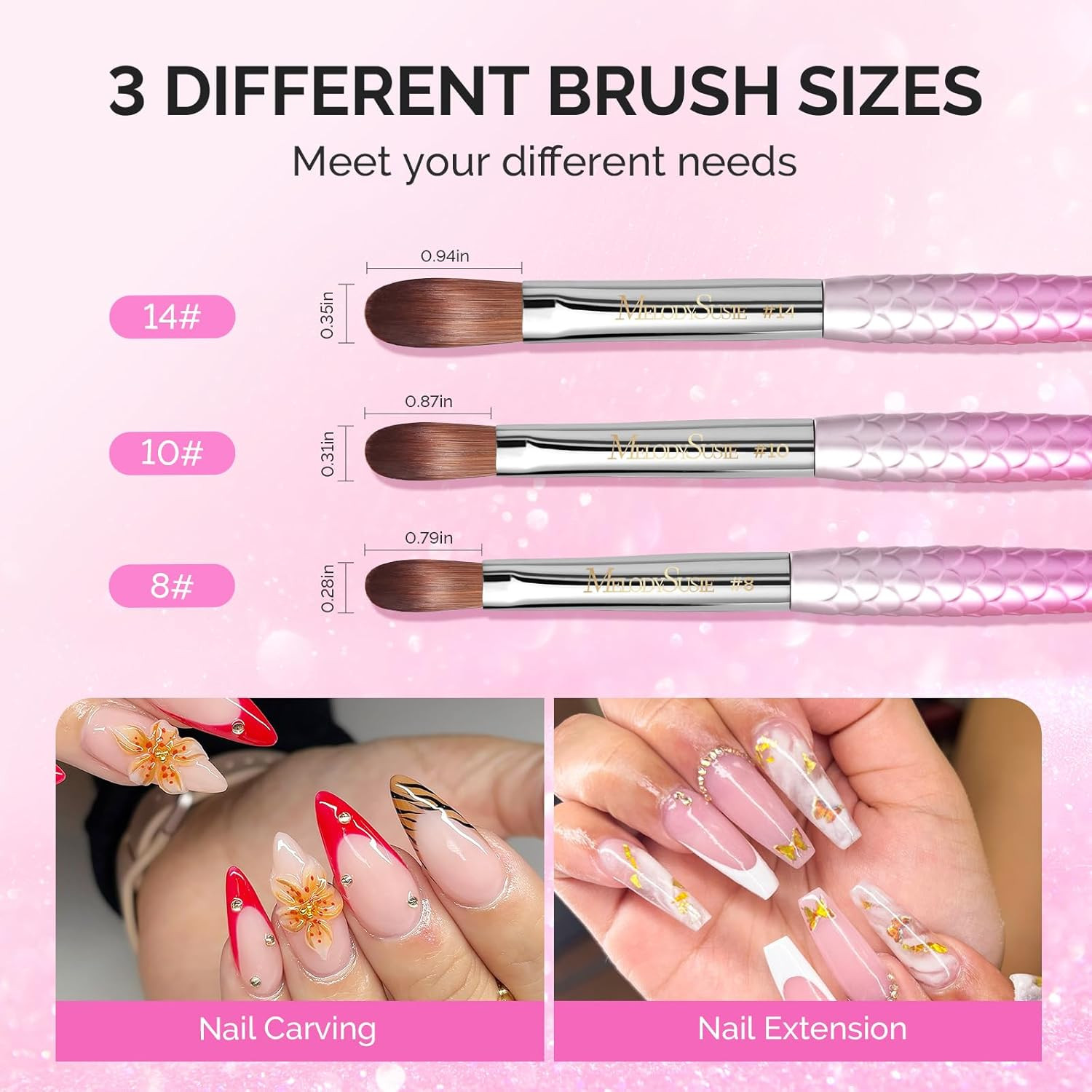 3Pcs Acrylic Nail Brush Set, Size 8/10/14 with Brush Holder, Nail Art Brushes…