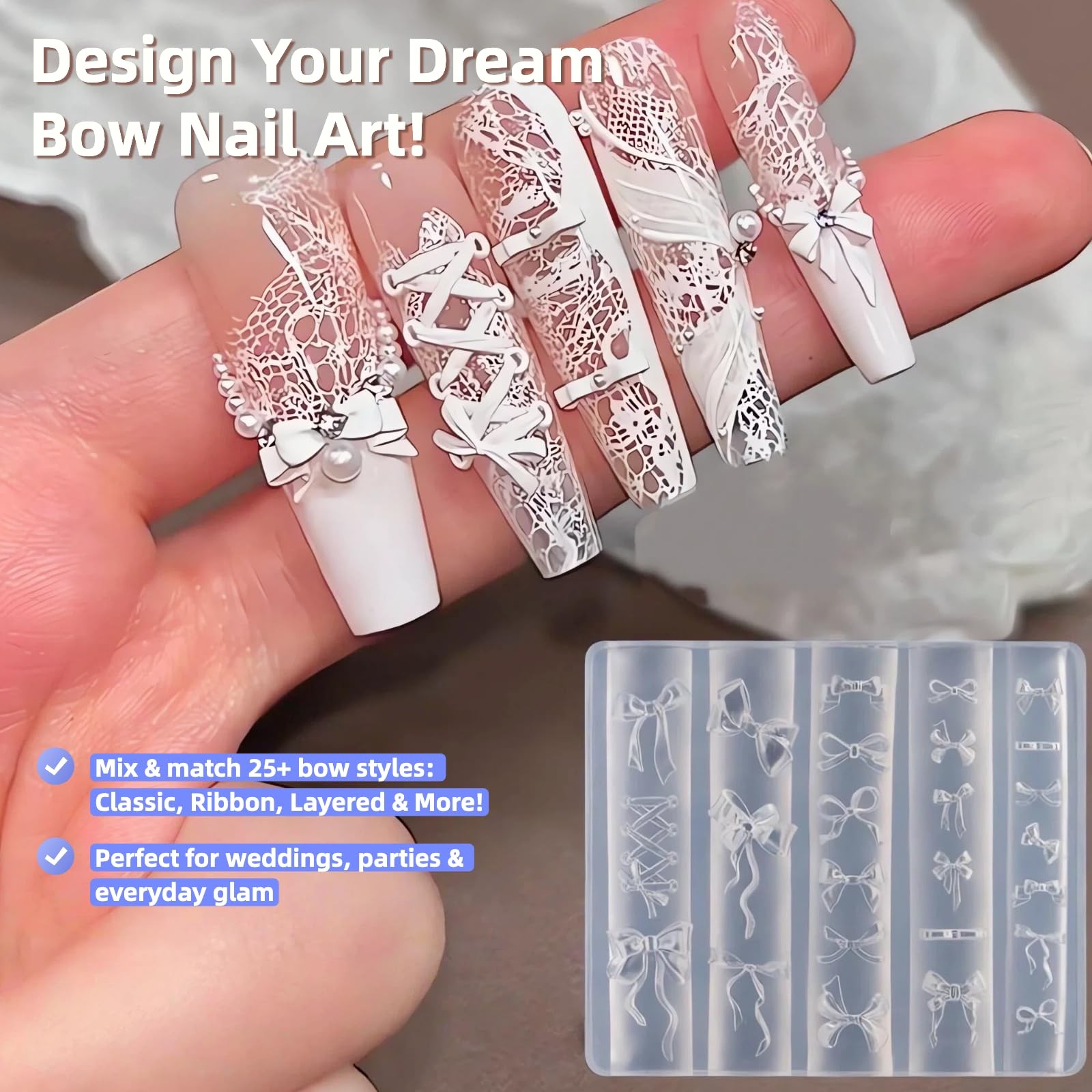 3D Bow Silicone Nail Molds, Cute Bow Nail Art Sculpture Mold for Resin Epoxy,…