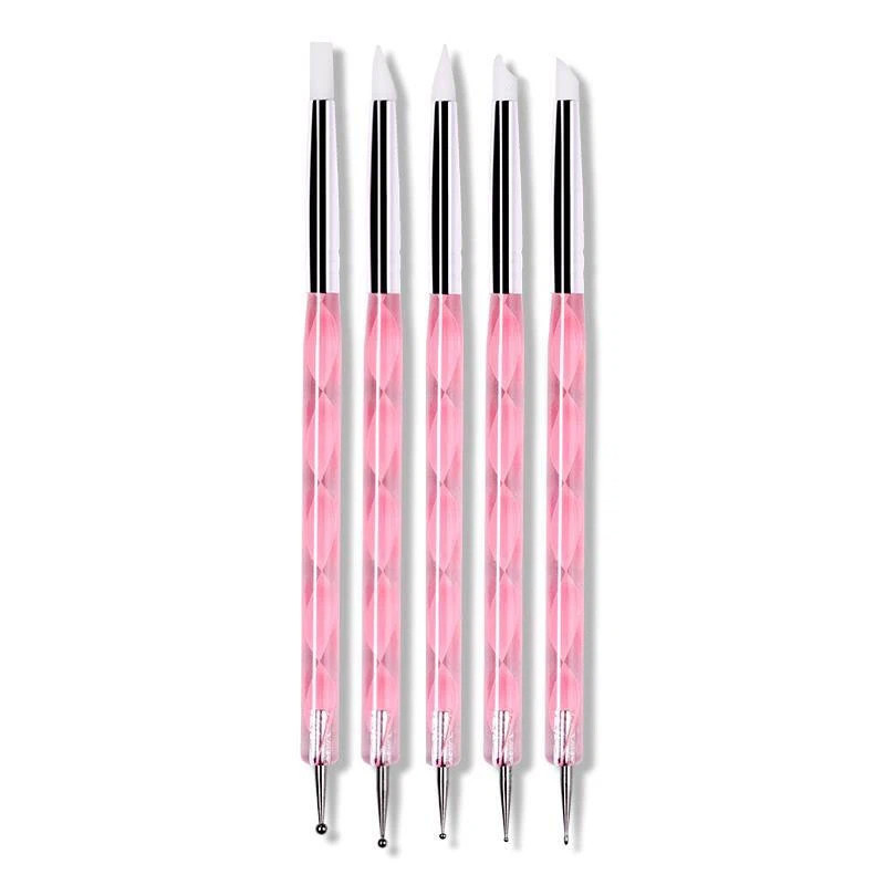 5pcs Nail BRUSH SET Dotting Acrylic UV Builder Art Gel Nail Silicone Brush Kits