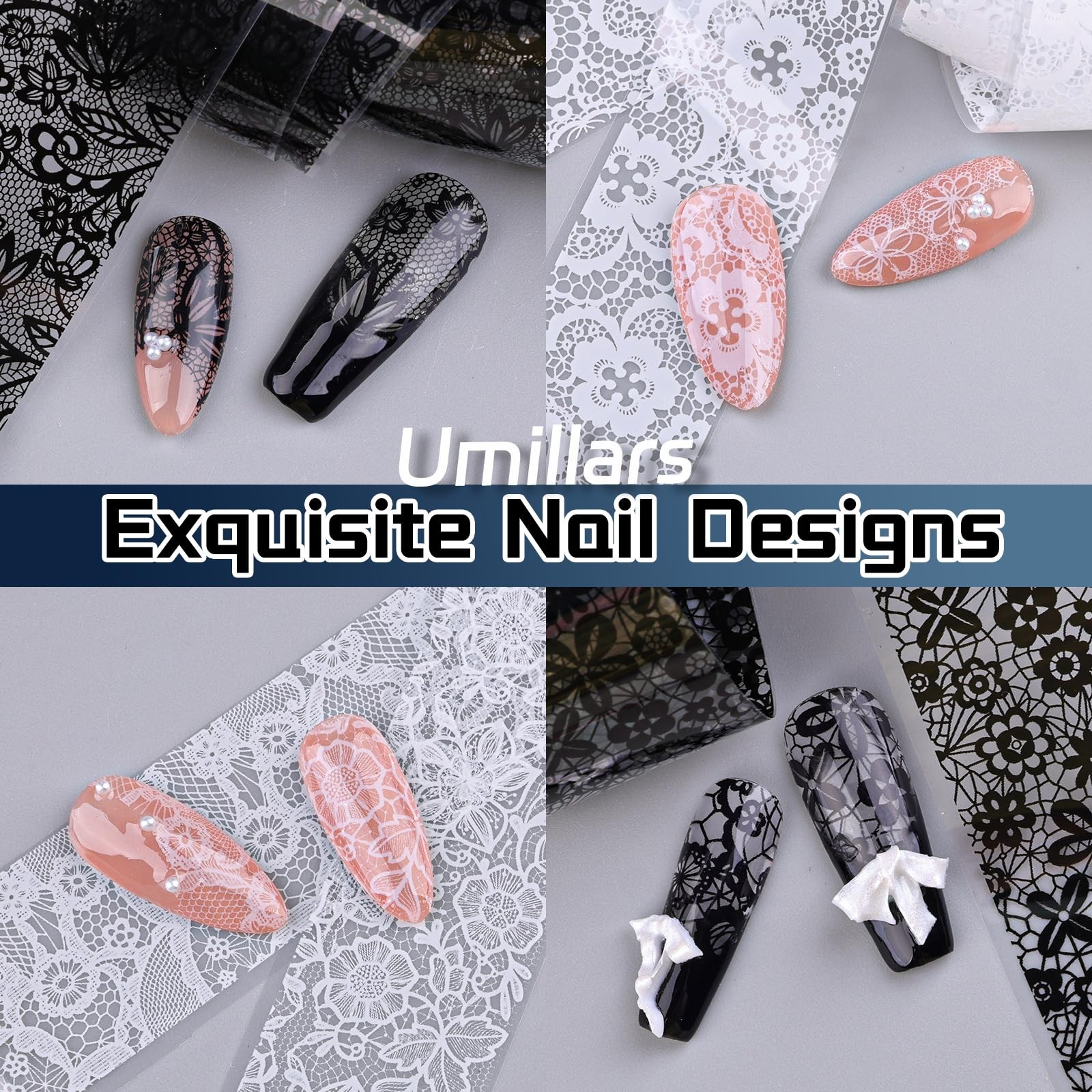 15 Rolls Black White Lace Nail Foil Transfer Stickers, Nail Lace Flowers Stic…