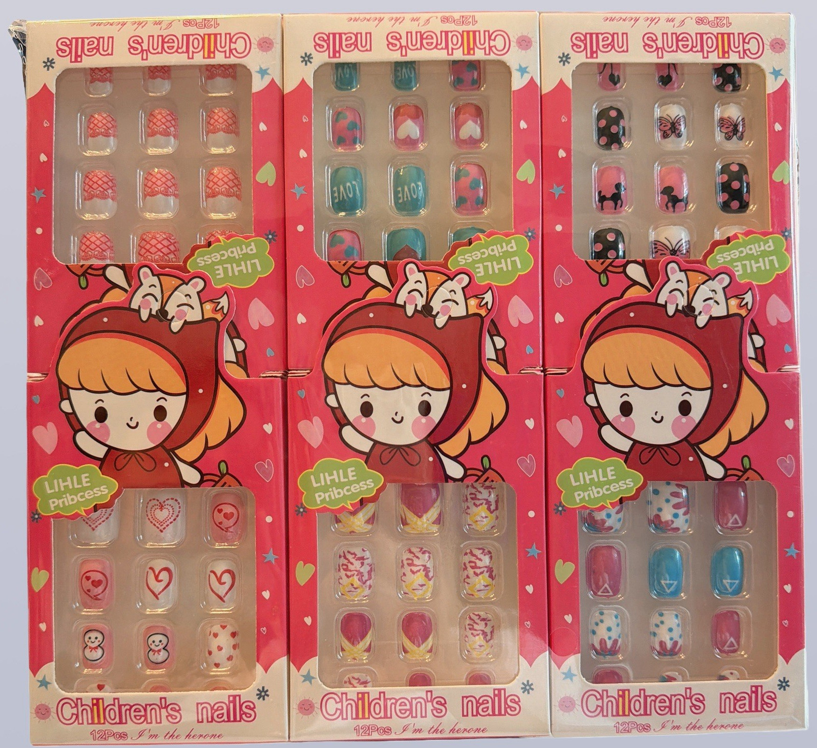 12 Boxes Kids Press On Nails Assorted Designs Children Fake Nails Party Gift