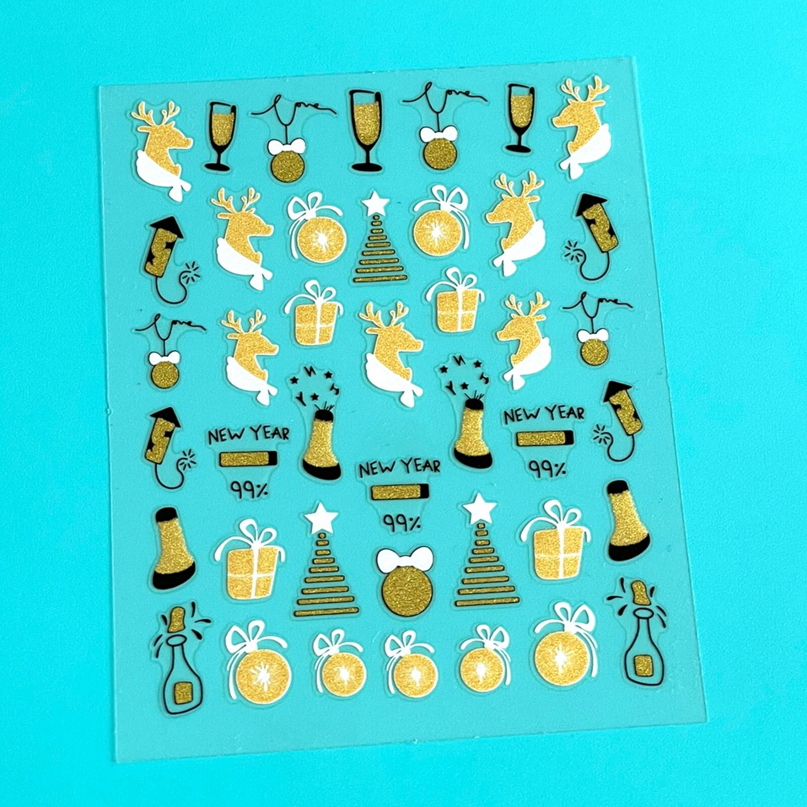 Glitter Christmas New Year Nail Sticker Snowflake Santa Tree Champagne Deer Gift