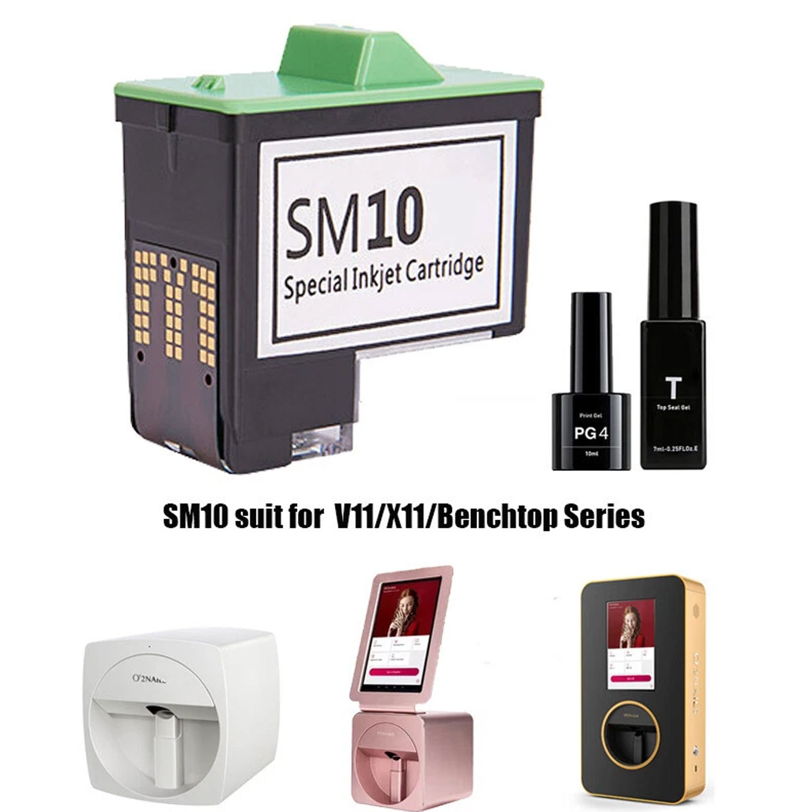 Top Gel /Print Gel /SM10 Inkjet Cartridge for O’2NAILS Nail Art Printer V11/X11