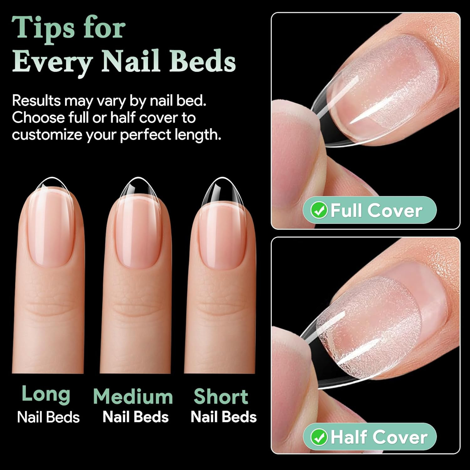 Short Almond Nail Tips, 15 Sizes 240 PCS Clear Acrylic Soft Fake Nails Gel Nail