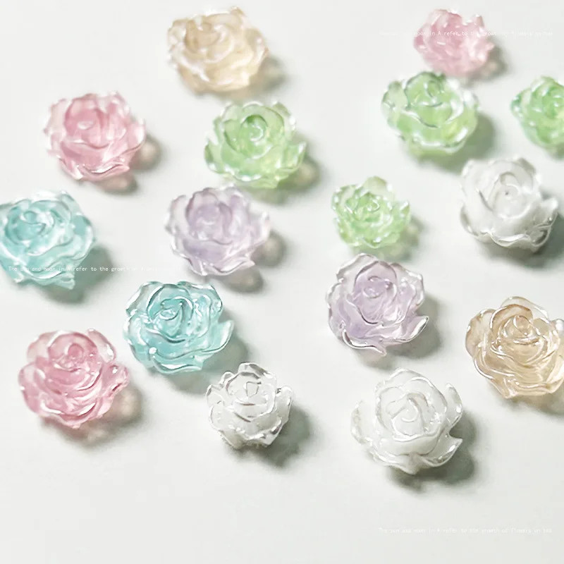 50pcs Camellia Nail Charms Mix Flower Shiny Pearl 3D 6/8mm Rose Flat Back 3D