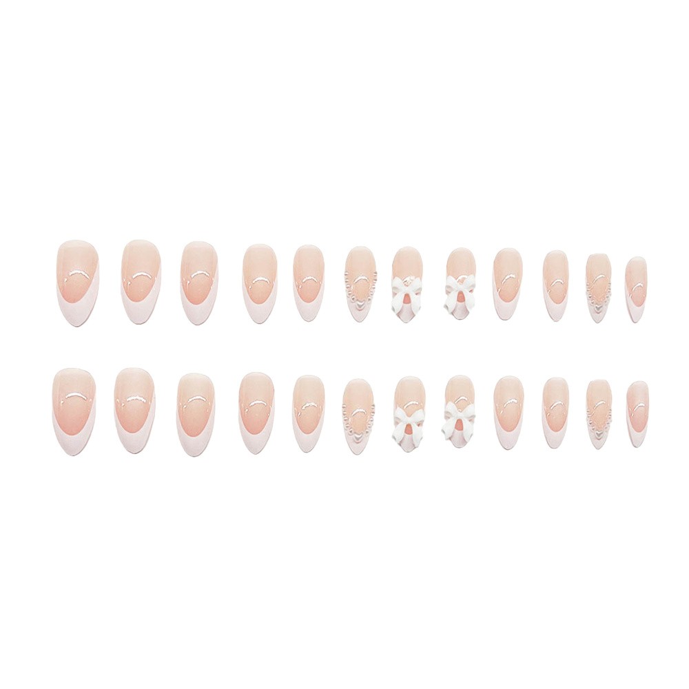 24pcs Nude Press on Nails with White Tip Lightweight and Easy to Stick Fake Nail