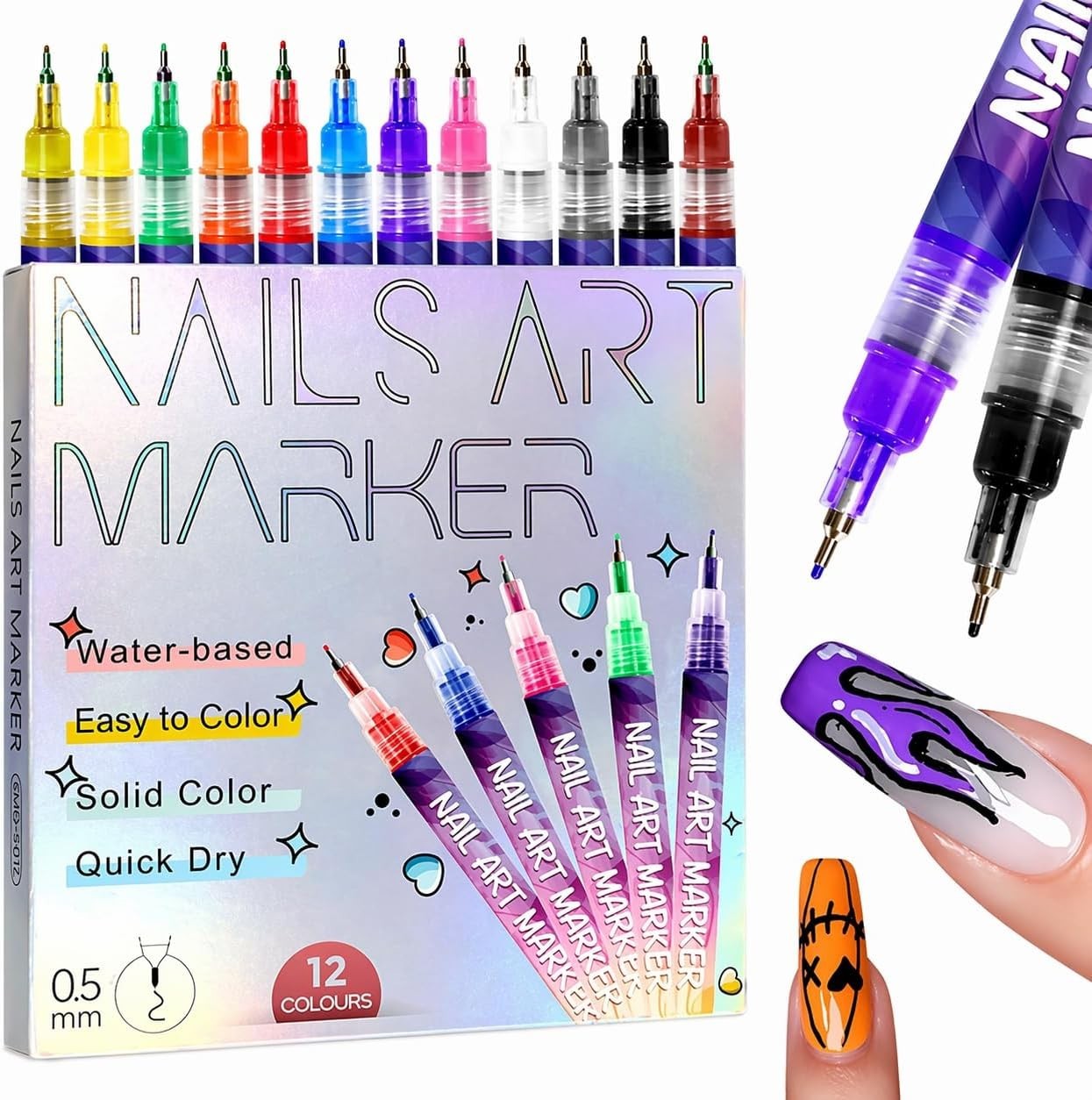 12 Colours Nail Art Markers, Nail Art Pens, Nail Polish Pens Set with Fine Ti…