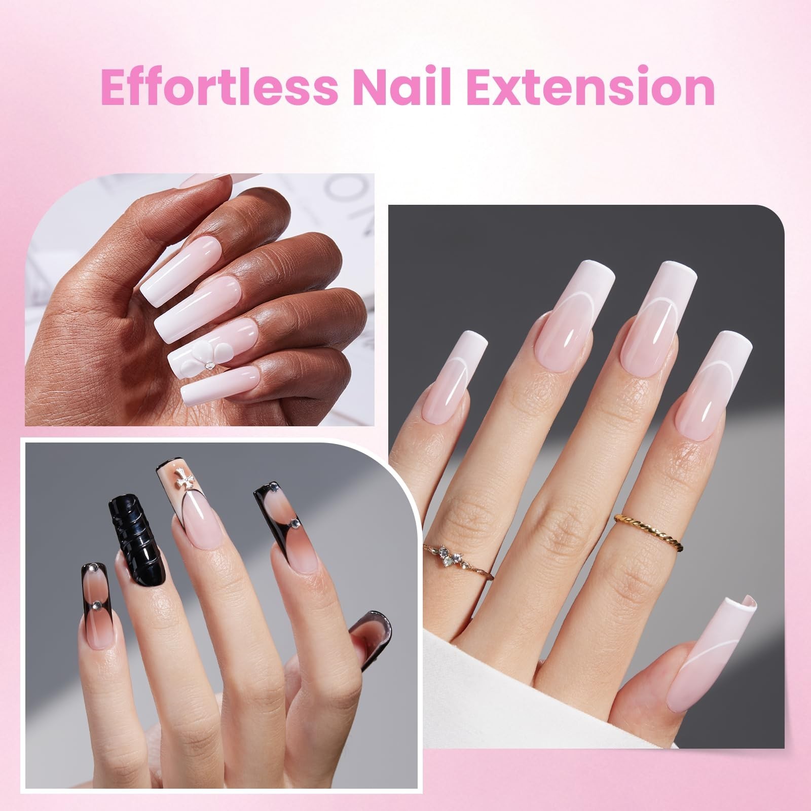 Long Square Nail Tips 512pcs – No Builder Gel Needed, 16 Sizes for DIY Extension