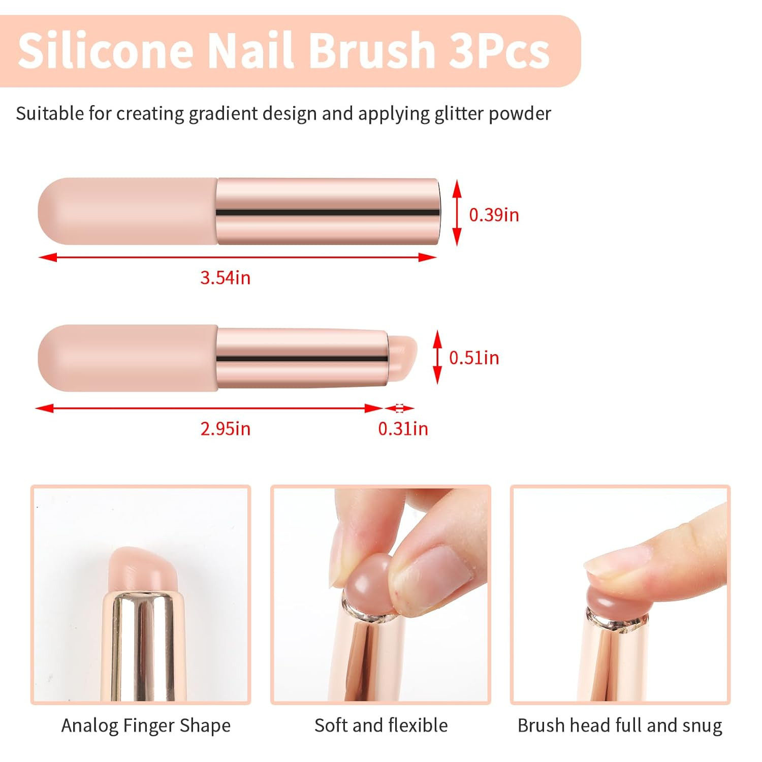 3Pcs Pink Silicone Nail Art Brushes Ombre Chrome French Nail Stamping Tools