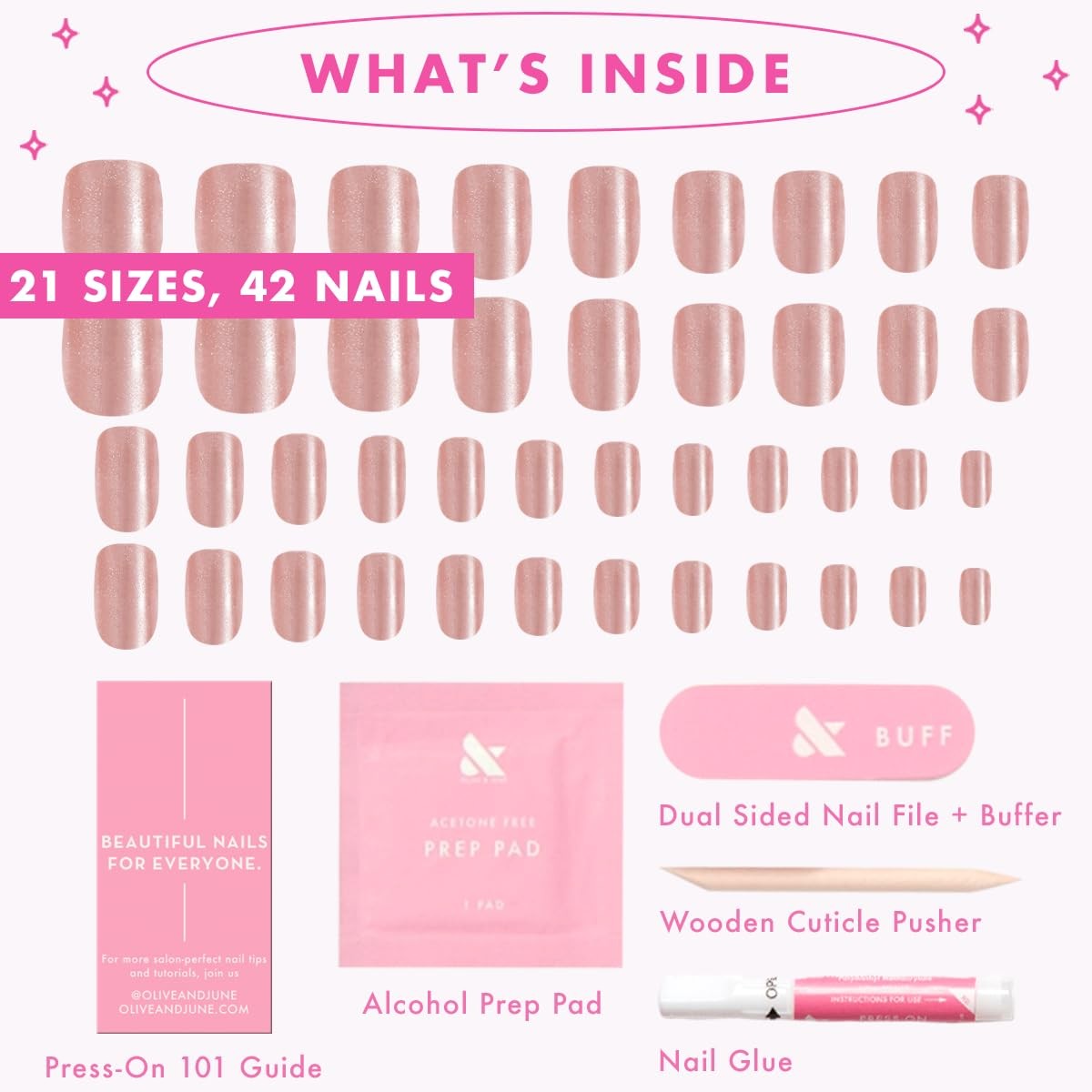 Instant Mani Press-On Nails (Glue) | 42 Fake Nails, 21 Sizes | Non-Toxic, Lon…