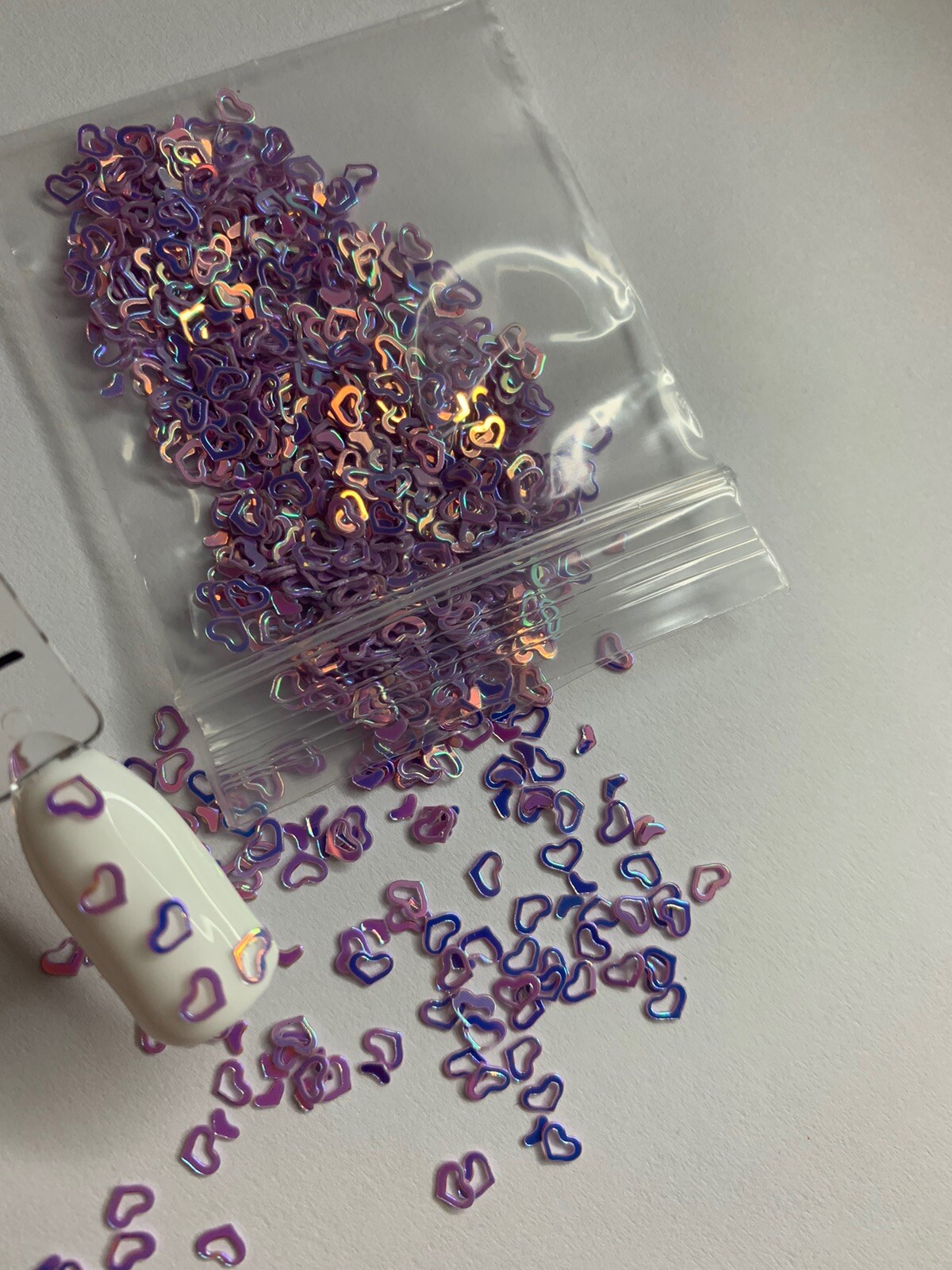 Valentine’s Holographic Purple Hollow Heart Glitter | 1 TSP | Nail Art & Acrylic