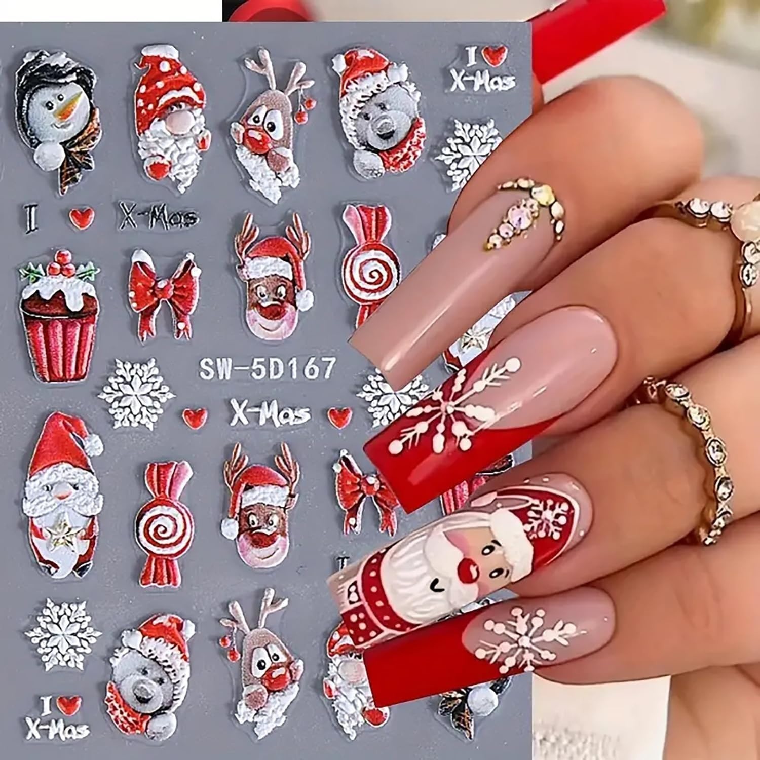 Christmas Nail Art Stickers Decals 5D Embossed Nail Design Stickers Christmas Tr