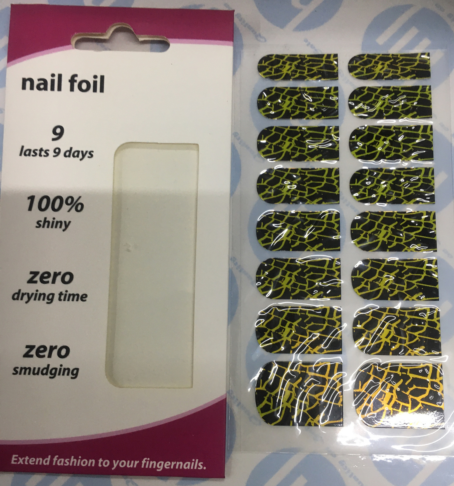 Nail Foil 16 Piece Cracked Glass Design Black And Green Nail Art *new*
